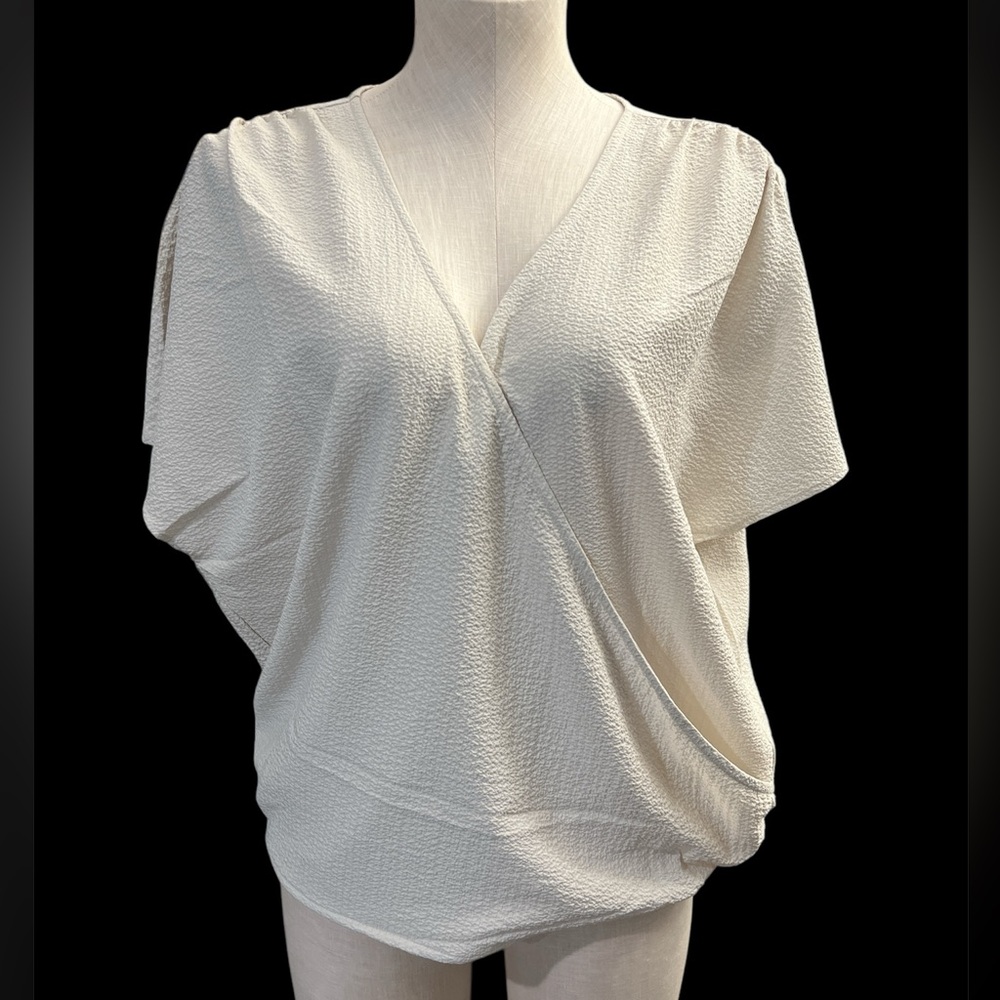 Calvin Klein Cream Cap Sleeve Wrap Blouse